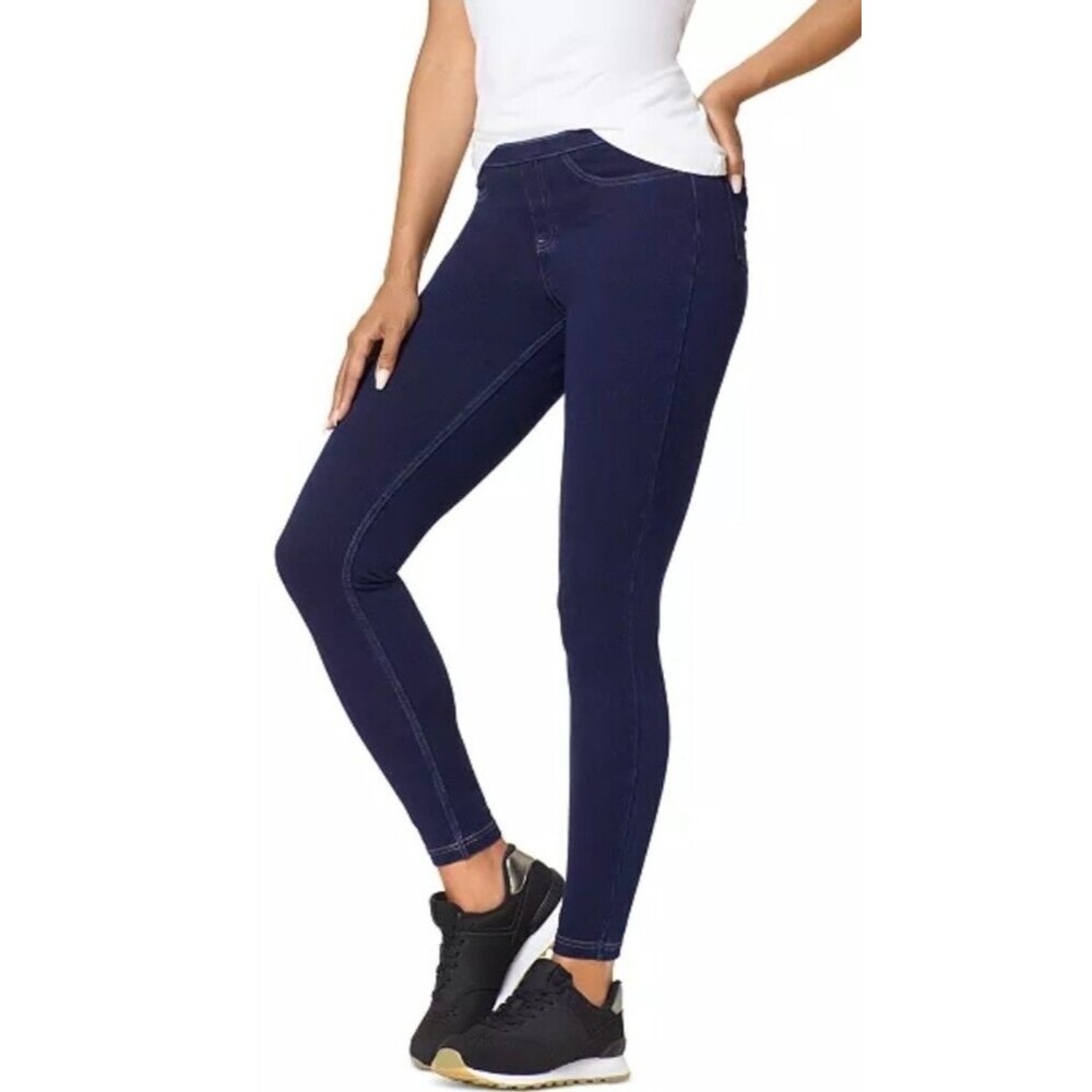 HUE LEGGINGS Classic Smooth Denim Skimmer Blackdigo Wash . S. MSRP $44